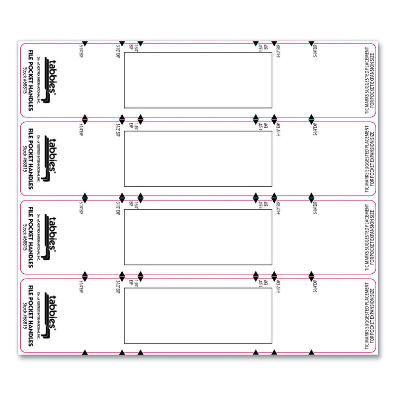 Tabbies File Pocket Handles, 9.63 x 2, White, 4/Sheet, 12 Sheets/Pack