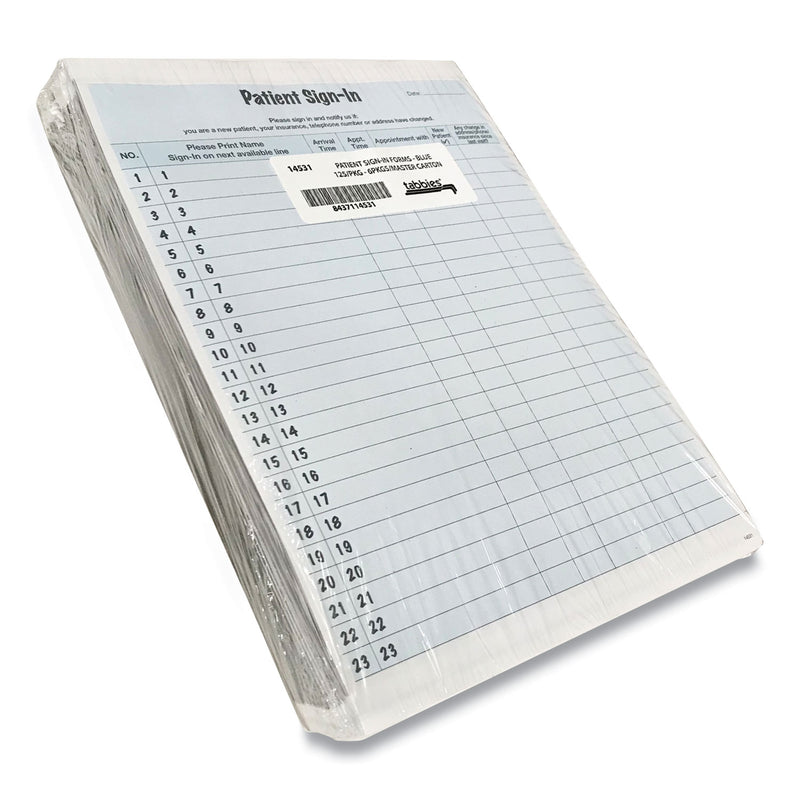 Tabbies Patient Sign-In Label Forms, Two-Part Carbon, 8.5 x 11.63, Blue, 1/Page, 125 Forms