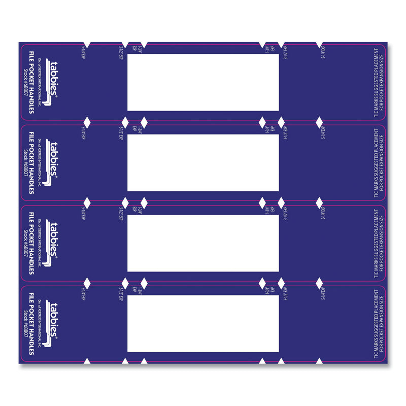 Tabbies File Pocket Handles, 9.63 x 2, Dark Blue/White, 4/Sheet, 12 Sheets/Pack