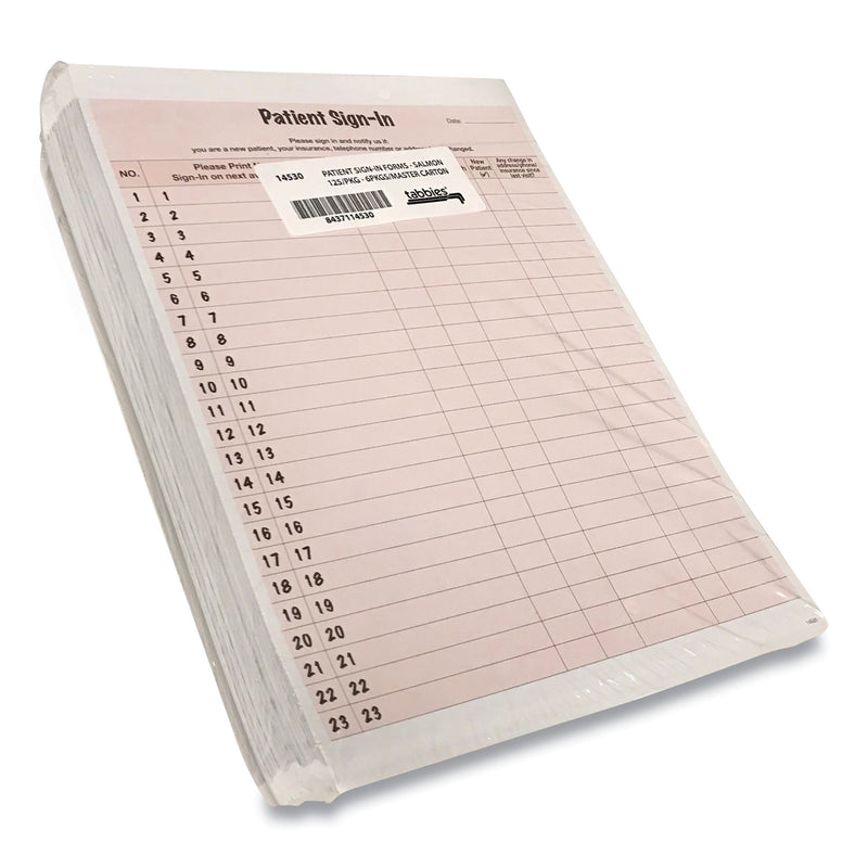 Tabbies Patient Sign-In Label Forms, Two-Part Carbon, 8.5 x 11.63, Salmon, 1/Page, 125 Forms