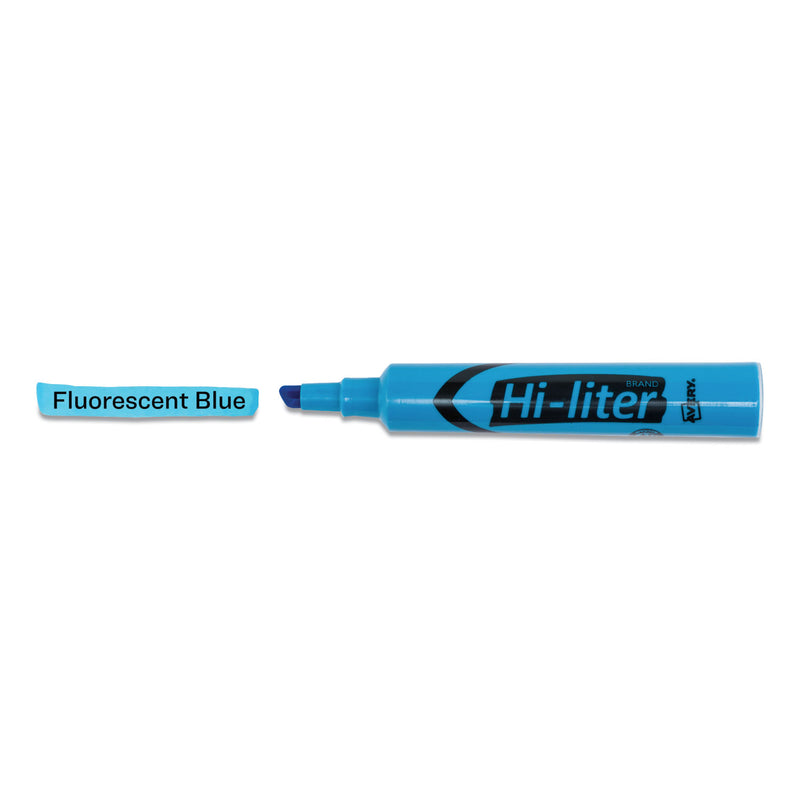 Avery HI-LITER Desk-Style Highlighters, Fluorescent Blue Ink, Chisel Tip, Blue/Black Barrel, Dozen