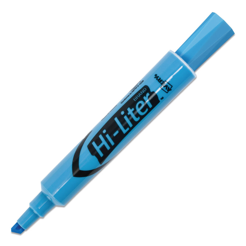 Avery HI-LITER Desk-Style Highlighters, Light Blue Ink, Chisel Tip, Light Blue/Black Barrel, Dozen