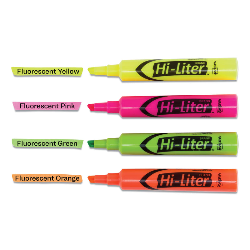 Avery HI-LITER Desk-Style Highlighters, Assorted Ink Colors, Chisel Tip, Assorted Barrel Colors, 4/Set
