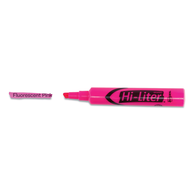 Avery HI-LITER Desk-Style Highlighters, Fluorescent Pink Ink, Chisel Tip, Pink/Black Barrel, Dozen
