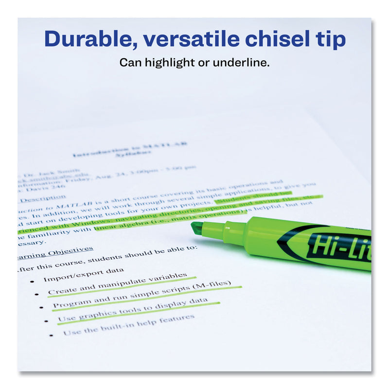 Avery HI-LITER Desk-Style Highlighters, Fluorescent Green Ink, Chisel Tip, Green/Black Barrel, Dozen