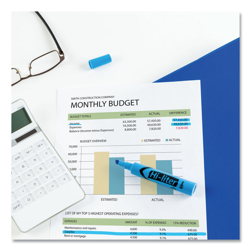 Avery HI-LITER Desk-Style Highlighters, Fluorescent Blue Ink, Chisel Tip, Blue/Black Barrel, Dozen