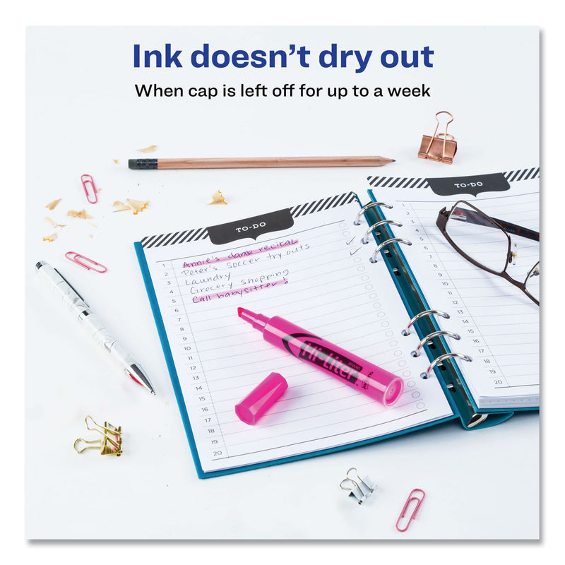 Avery HI-LITER Desk-Style Highlighters, Fluorescent Pink Ink, Chisel Tip, Pink/Black Barrel, Dozen