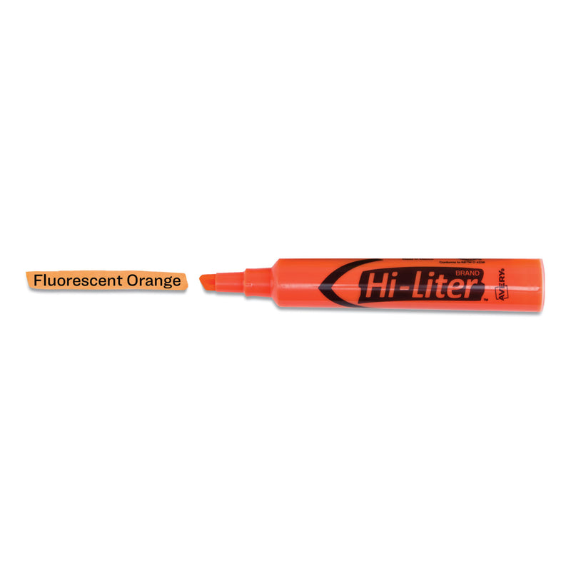 Avery HI-LITER Desk-Style Highlighters, Fluorescent Orange Ink, Chisel Tip, Orange/Black Barrel, Dozen