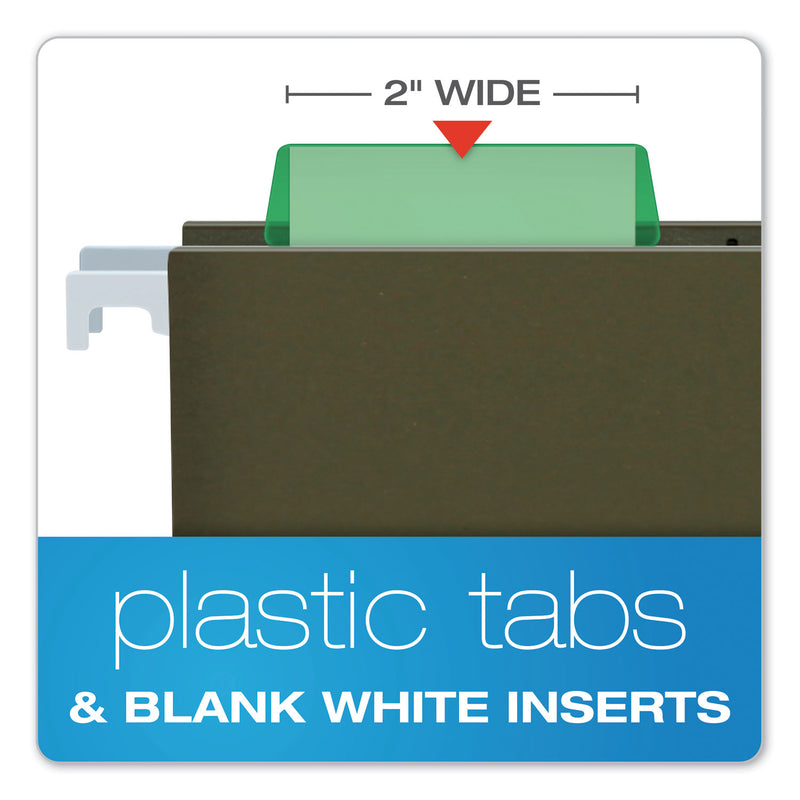 Pendaflex Transparent Colored Tabs For Hanging File Folders, 1/5-Cut, Green, 2" Wide, 25/Pack