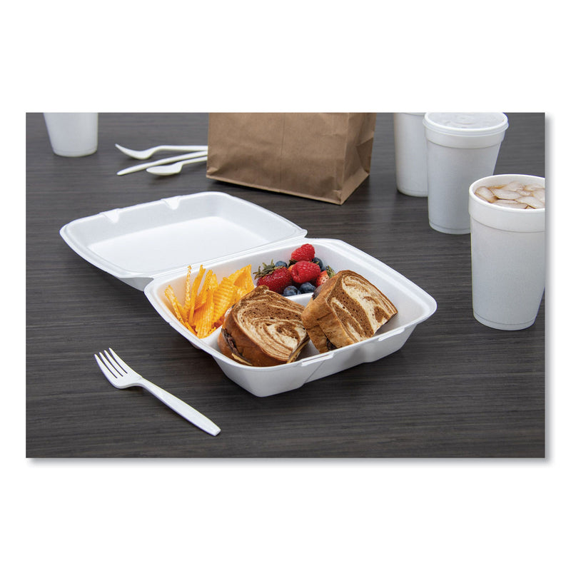 Dart Foam Hinged Lid Containers, 3-Compartment, 8.38 x 7.78 x 3.25, 200/Carton