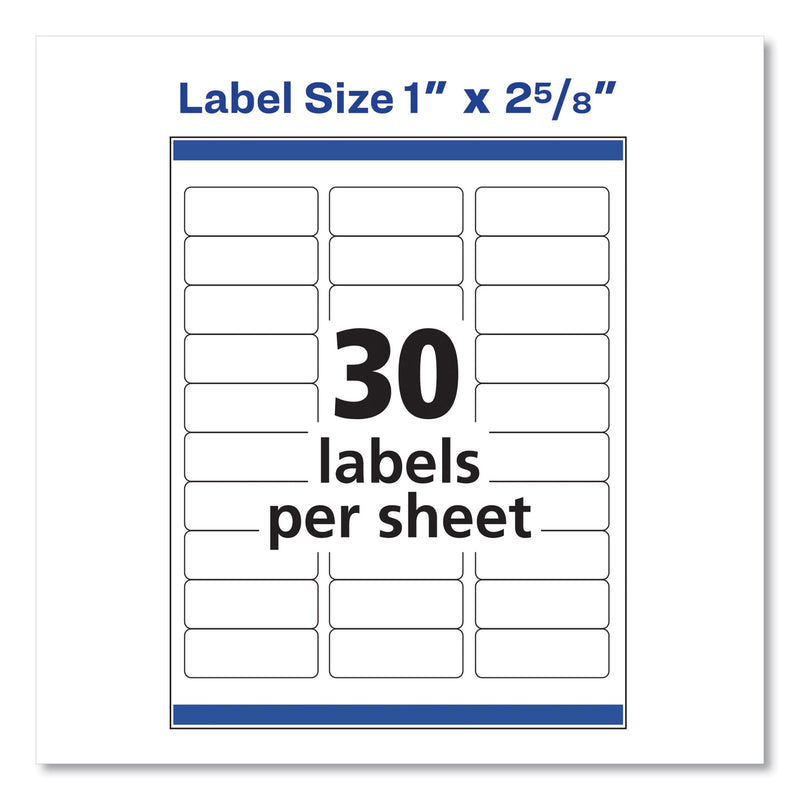 Avery Easy Peel White Address Labels w/ Sure Feed Technology, Laser Printers, 1 x 2.63, White, 30/Sheet, 100 Sheets/Box