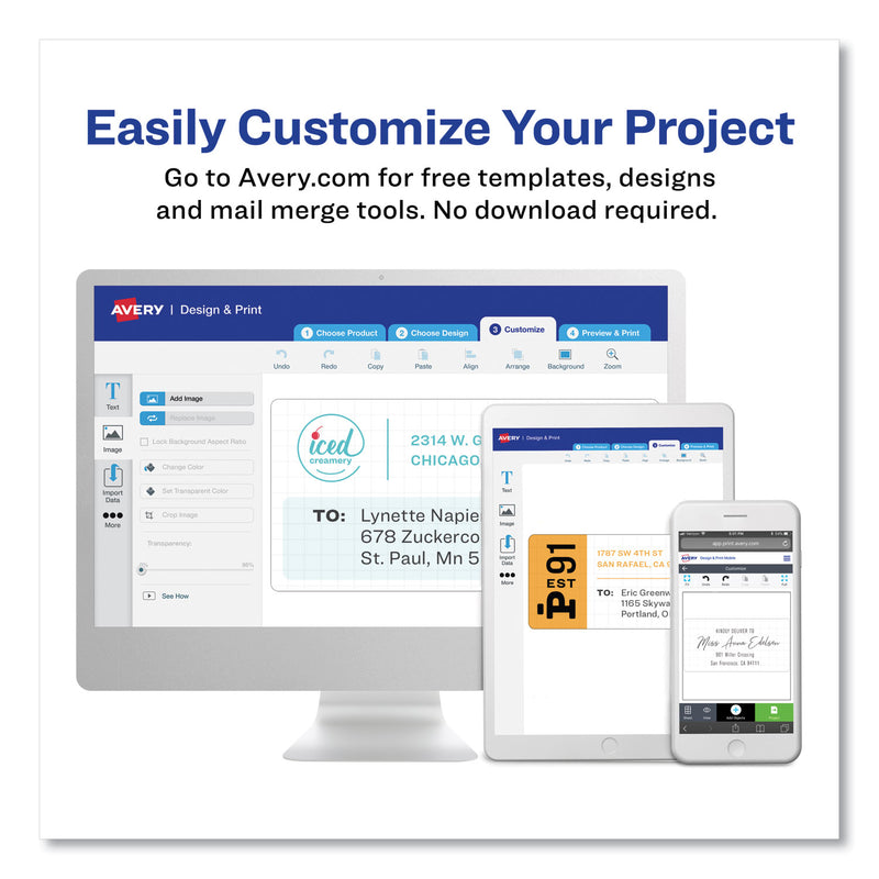 Avery Easy Peel White Address Labels w/ Sure Feed Technology, Laser Printers, 1.33 x 4, White, 14/Sheet, 25 Sheets/Pack