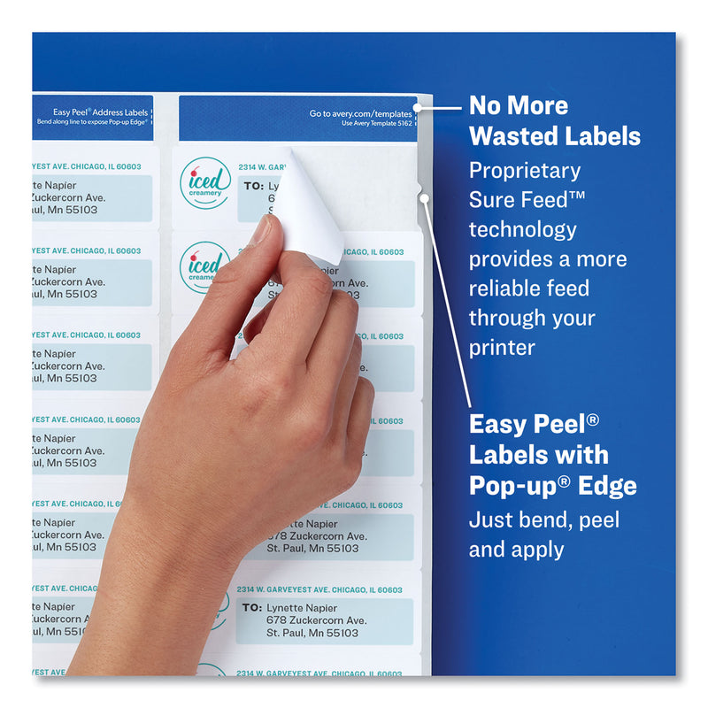 Avery Easy Peel White Address Labels w/ Sure Feed Technology, Inkjet Printers, 1 x 4, White, 20/Sheet, 100 Sheets/Box