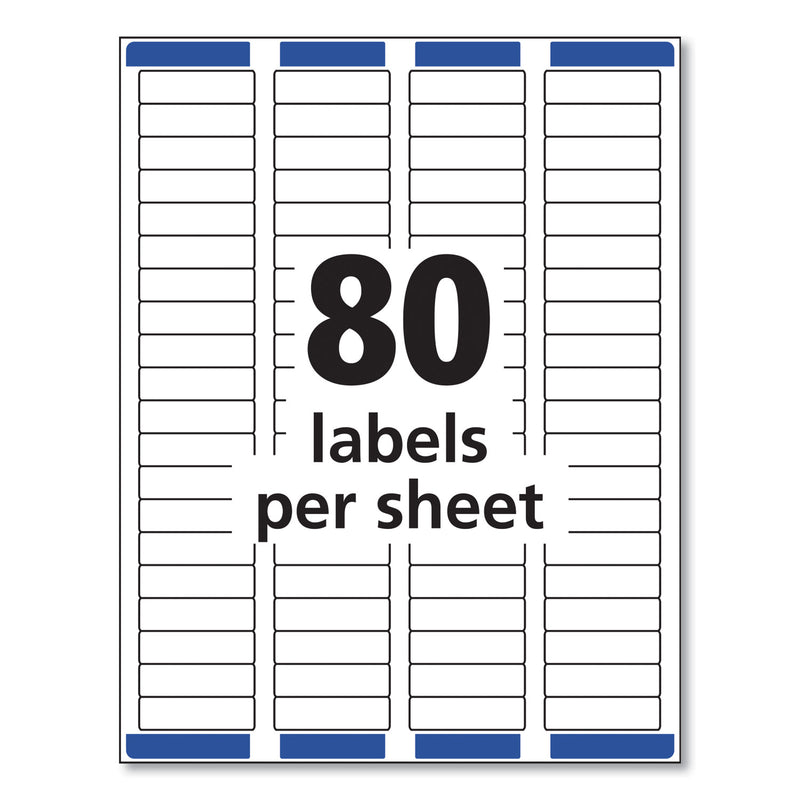 Avery Easy Peel White Address Labels w/ Sure Feed Technology, Inkjet Printers, 0.5 x 1.75, White, 80/Sheet, 25 Sheets/Pack