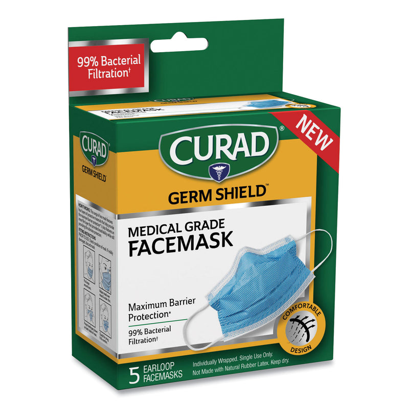 Curad Germ Shield Medical Grade Maximum Barrier Face Mask, Pleated, 10/Box