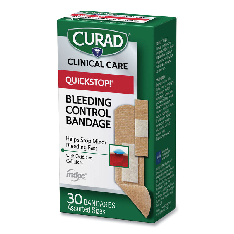 Curad QuickStop Flex Fabric Bandages, Assorted, 30/Box