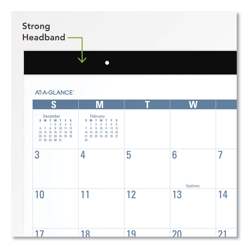 AT-A-GLANCE Easy-to-Read Monthly Desk Pad, 22 x 17, White/Blue Sheets, Black Binding, Clear Corners, 12-Month (Jan to Dec): 2023
