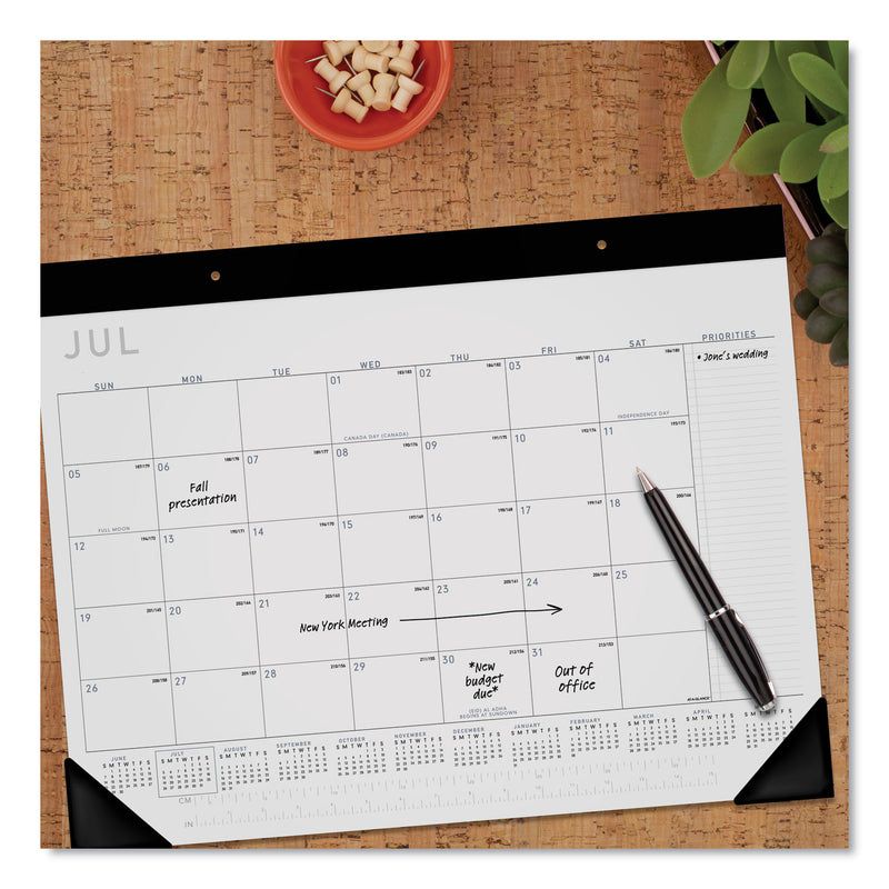 AT-A-GLANCE Academic Monthly Desk Pad, 21.75 x 17, White/Black Sheets, Black Binding/Corners, 12-Month (July to June): 2022 to 2023