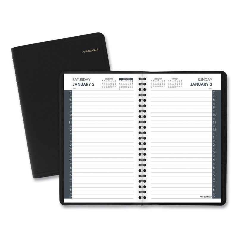 AT-A-GLANCE Daily Appointment Book with 30-Minute Appointments, 8 x 5, Black Cover, 12-Month (Jan to Dec): 2023