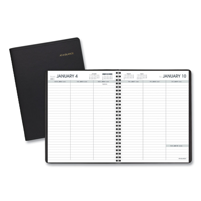 AT-A-GLANCE Weekly Planner Ruled for Open Scheduling, 8.75 x 6.75, Black Cover, 12-Month (Jan to Dec): 2023