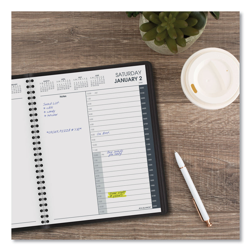 AT-A-GLANCE 24-Hour Daily Appointment Book, 8.75 x 7, Black Cover, 12-Month (Jan to Dec): 2023