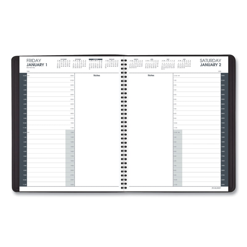 AT-A-GLANCE 24-Hour Daily Appointment Book, 11 x 8.5, Black Cover, 12-Month (Jan to Dec): 2023