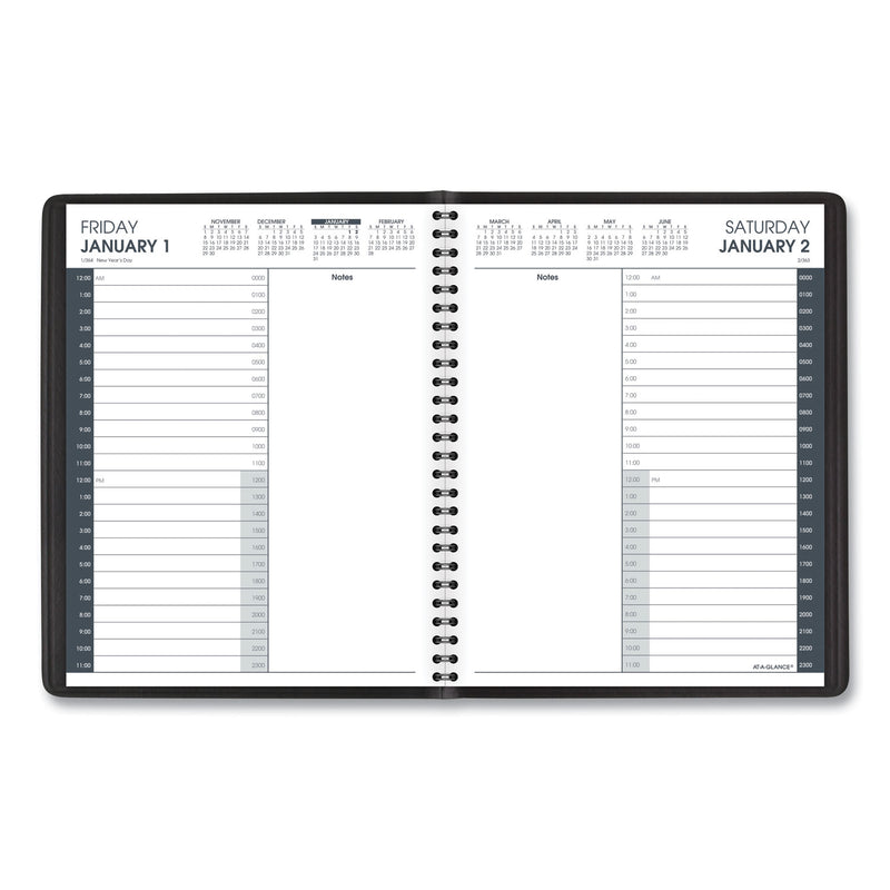 AT-A-GLANCE 24-Hour Daily Appointment Book, 8.75 x 7, Black Cover, 12-Month (Jan to Dec): 2023