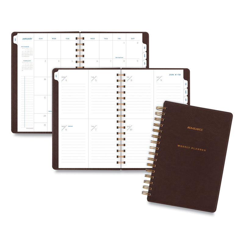 AT-A-GLANCE Signature Collection Distressed Brown Weekly Monthly Planner, 8.5 x 5.5, Brown Cover, 13-Month (Jan to Jan): 2023 to 2024