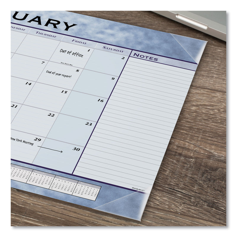 AT-A-GLANCE Slate Blue Desk Pad, 22 x 17, White Sheets, Clear Corners, 12-Month (Jan to Dec): 2023