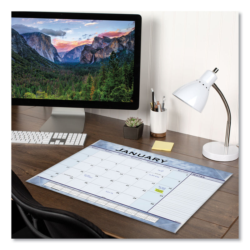 AT-A-GLANCE Slate Blue Desk Pad, 22 x 17, White Sheets, Clear Corners, 12-Month (Jan to Dec): 2023