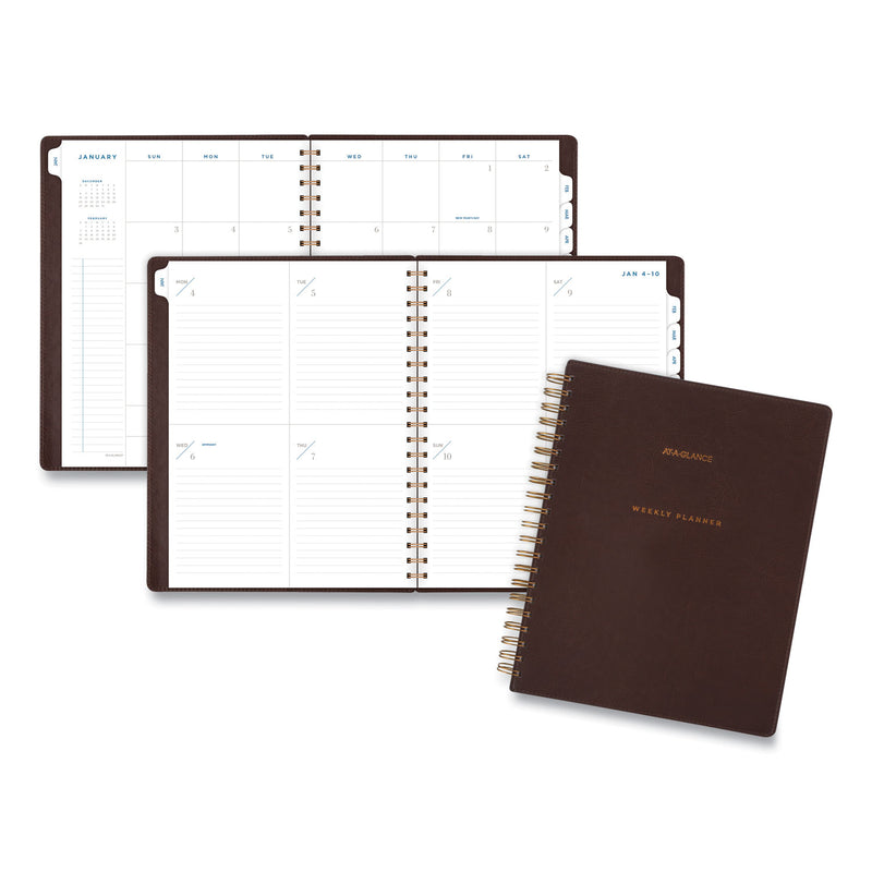 AT-A-GLANCE Signature Collection Distressed Brown Weekly Monthly Planner, 11 x 8.5, Brown Cover, 13-Month (Jan to Jan): 2023 to 2024