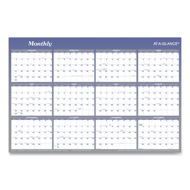 AT-A-GLANCE Vertical/Horizontal Erasable Quarterly/Monthly Wall Planner, 24 x 36, White/Blue Sheets, 12-Month (Jan to Dec): 2023