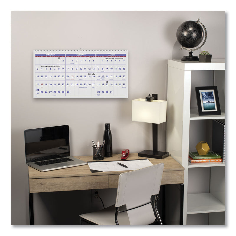 AT-A-GLANCE Deluxe Three-Month Reference Wall Calendar, Horizontal Orientation, 24 x 12, White Sheets, 15-Month (Dec-Feb): 2022 to 2024