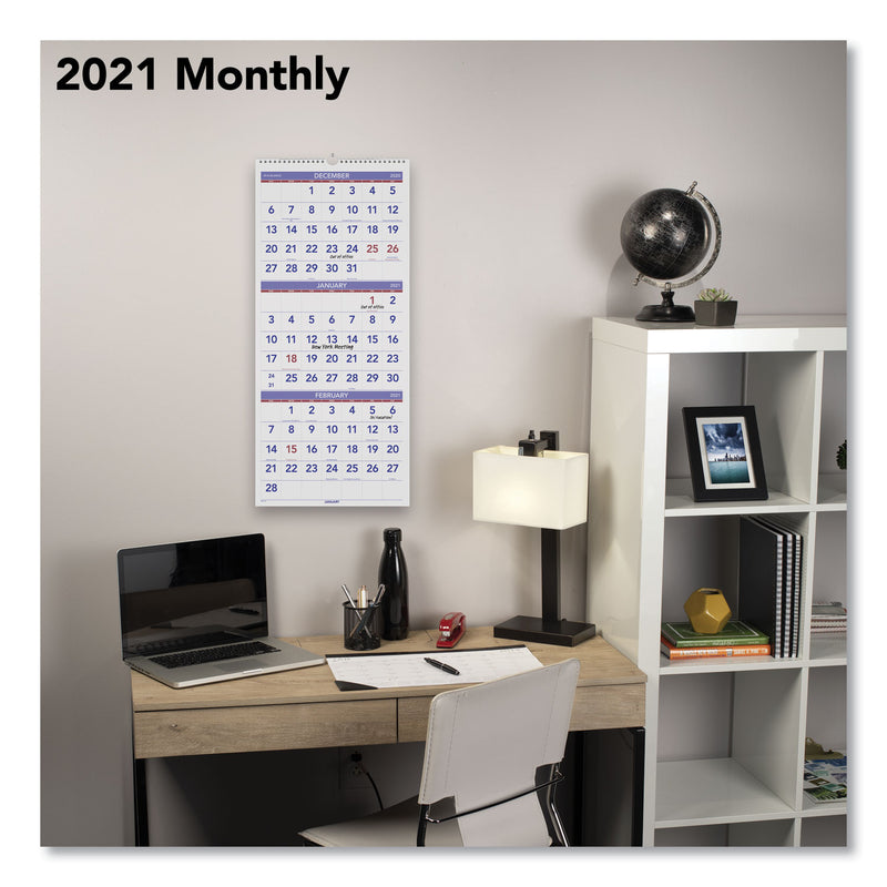 AT-A-GLANCE Deluxe Three-Month Reference Wall Calendar, Vertical Orientation, 12 x 27, White Sheets, 14-Month (Dec to Jan): 2022 to 2024