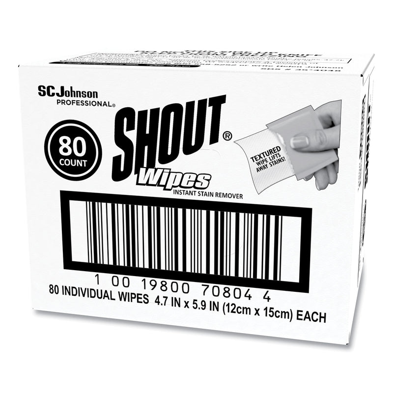Shout Wipe and Go Instant Stain Remover, 4.7 x 5.9, 80 Packets/Carton