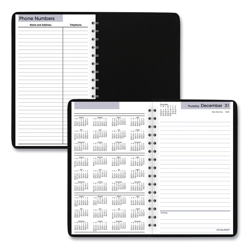 AT-A-GLANCE DayMinder Daily Appointment Book, 8 x 5, Black Cover, 12-Month (Jan to Dec): 2023