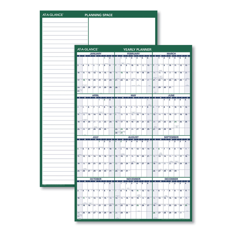 AT-A-GLANCE Vertical Erasable Wall Planner, 32 x 48, White/Green Sheets, 12-Month (Jan to Dec): 2023
