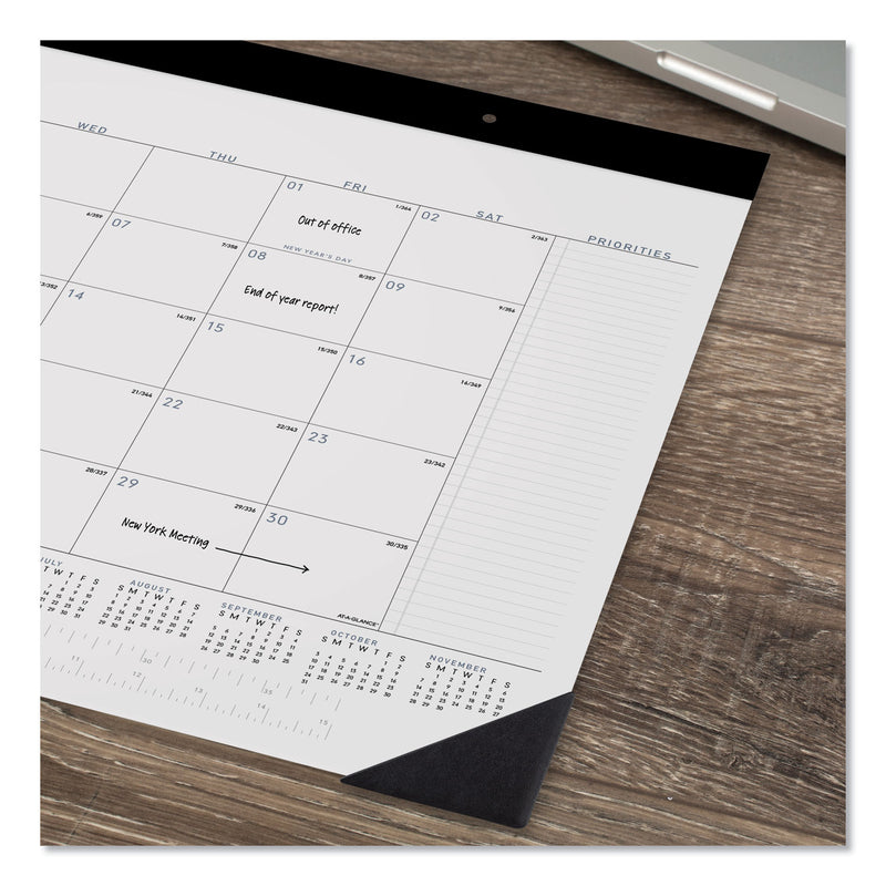 AT-A-GLANCE Contemporary Monthly Desk Pad, 22 x 17, White Sheets, Black Binding/Corners,12-Month (Jan to Dec): 2023