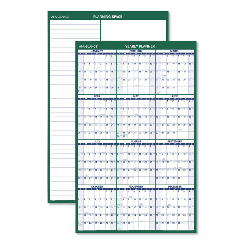 AT-A-GLANCE Vertical Erasable Wall Planner, 24 x 36, White/Green Sheets, 12-Month (Jan to Dec): 2023