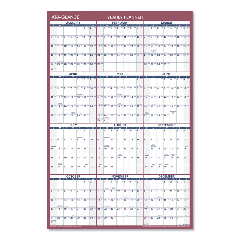 AT-A-GLANCE Vertical/Horizontal Wall Calendar, 24 x 36, White/Blue/Red Sheets, 12-Month (Jan to Dec): 2023