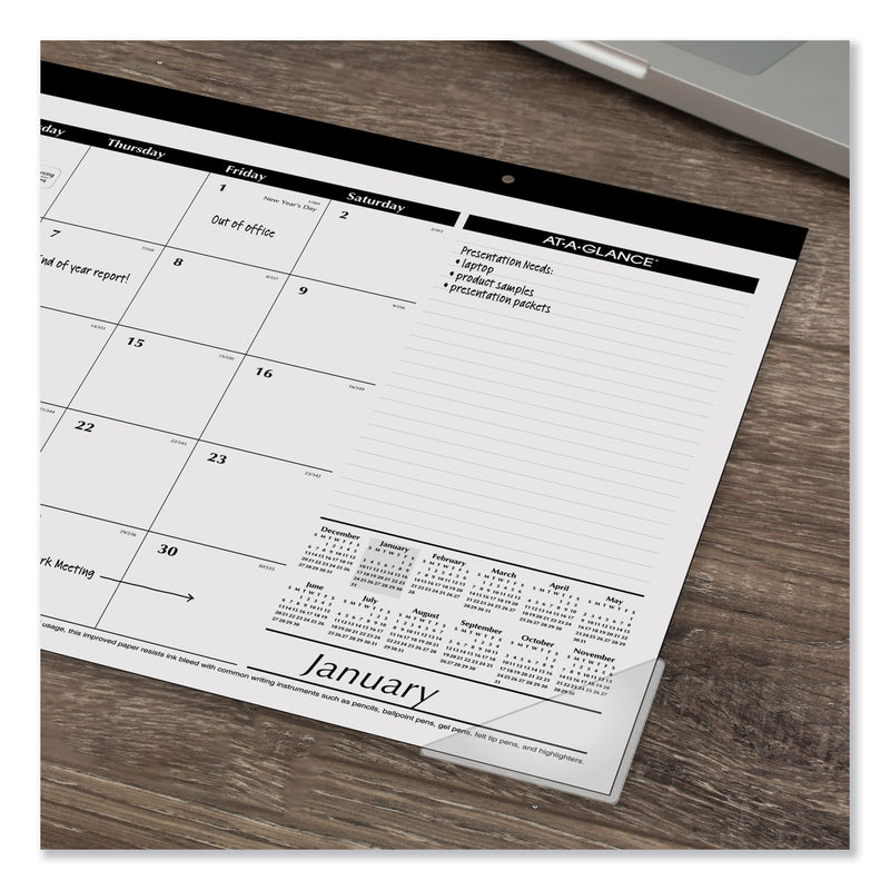 AT-A-GLANCE Compact Desk Pad, 18 x 11, White Sheets, Black Binding, Clear Corners, 12-Month (Jan to Dec): 2023
