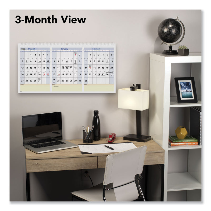 AT-A-GLANCE QuickNotes Three-Month Wall Calendar in Horizontal Format, 24 x 12, White Sheets, 15-Month (Dec to Feb): 2022 to 2024