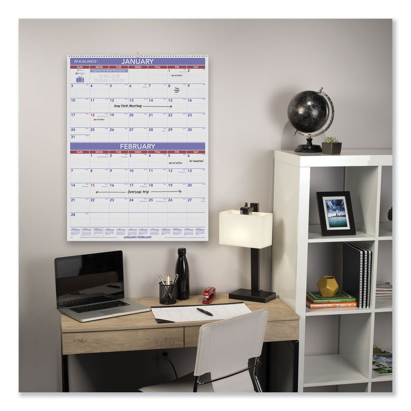 AT-A-GLANCE Two-Month Wall Calendar, 22 x 29, White/Blue/Red Sheets, 12-Month (Jan to Dec): 2023