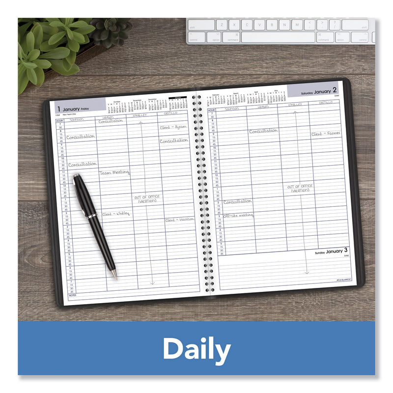 AT-A-GLANCE DayMinder Four-Person Group Daily Appointment Book, 11 x 8, Black Cover, 12-Month (Jan to Dec): 2023