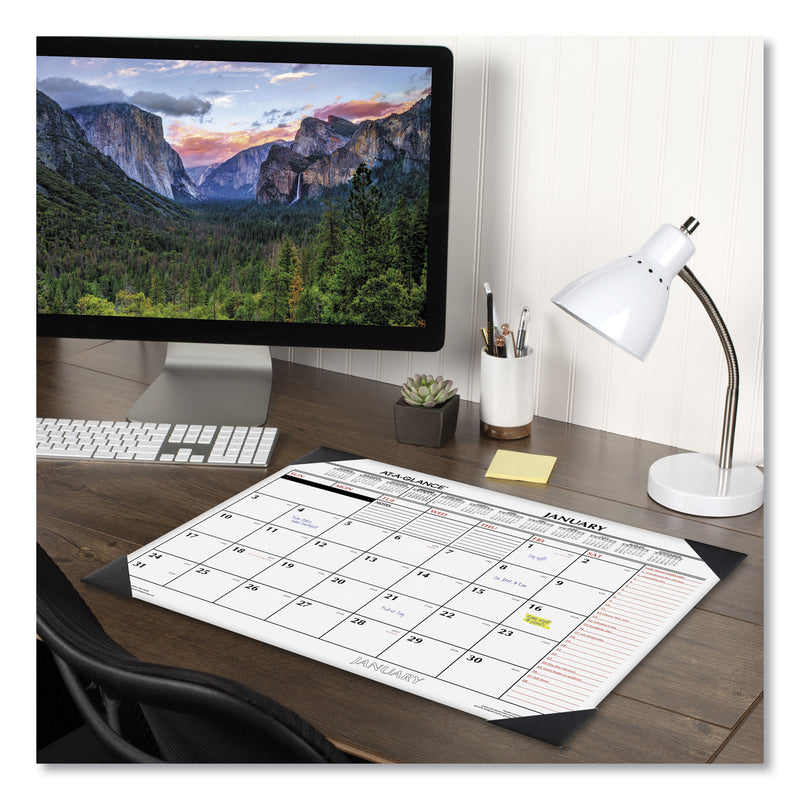 AT-A-GLANCE Two-Color Monthly Desk Pad Calendar, 22 x 17, White Sheets, Black Corners, 12-Month (Jan to Dec): 2023