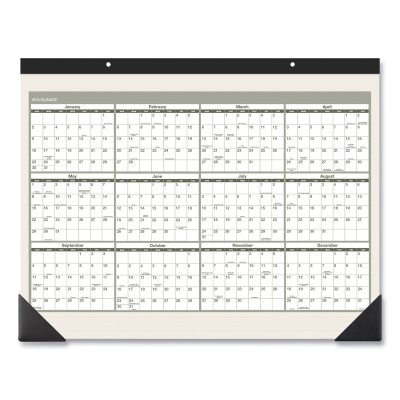 AT-A-GLANCE Recycled Monthly Desk Pad, 22 x 17, Sand/Green Sheets, Black Binding, Black Corners, 12-Month (Jan to Dec): 2023
