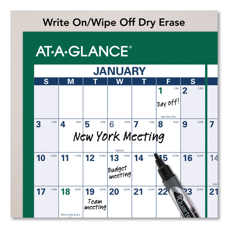 AT-A-GLANCE Vertical Erasable Wall Planner, 32 x 48, White/Green Sheets, 12-Month (Jan to Dec): 2023