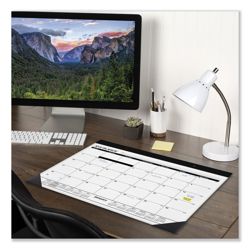 AT-A-GLANCE Monthly Refillable Desk Pad, 22 x 17, White Sheets, Black Binding, Black Corners, 12-Month (Jan to Dec): 2023