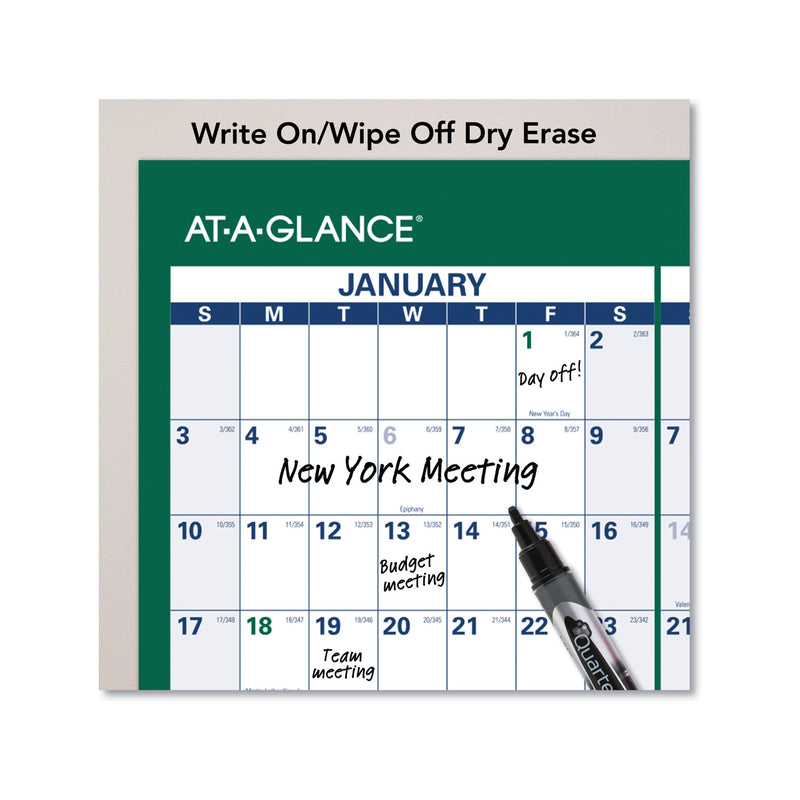 AT-A-GLANCE Vertical Erasable Wall Planner, 24 x 36, White/Green Sheets, 12-Month (Jan to Dec): 2023