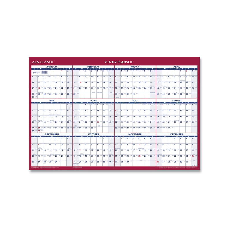 AT-A-GLANCE Erasable Vertical/Horizontal Wall Planner, 24 x 36, White/Blue/Red Sheets, 12-Month (Jan to Dec): 2023